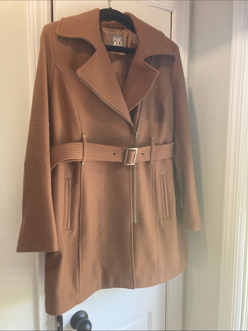 Roz & Ali Camel Belted Wool-Blend Trench Coat